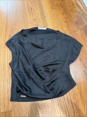 Uli Herzner Black Draped Short-Sleeve Blouse